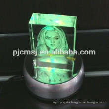 3D Laser Engraved Crystal Cube With LED Light For Souvenirs